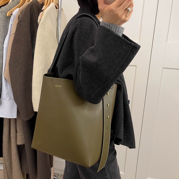 Jolina Leather Bucket Tote - Olive - Picture 2 of 12